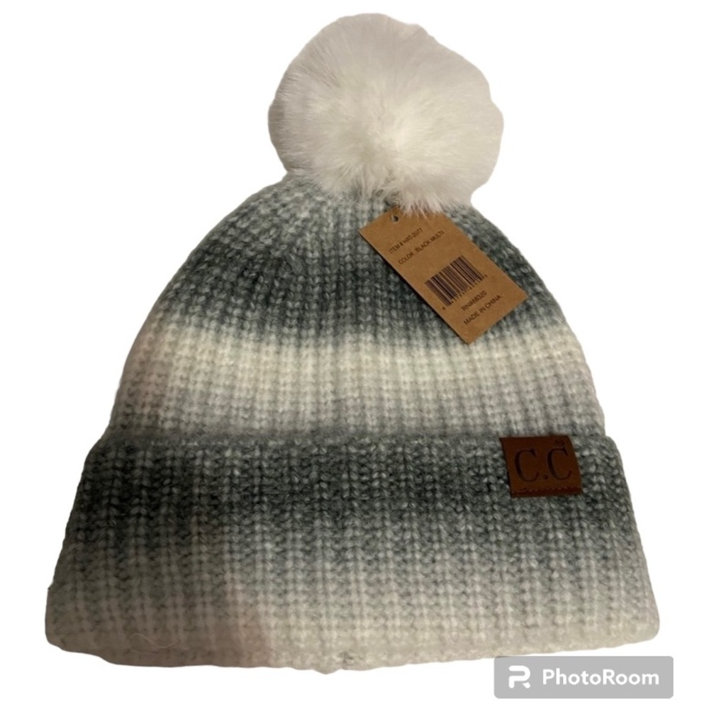 NWT grey and white C.C. Pompom beanie
